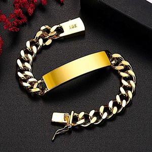 Gold Plated Name Tag Cuban Unisex Chain Link Bracelet